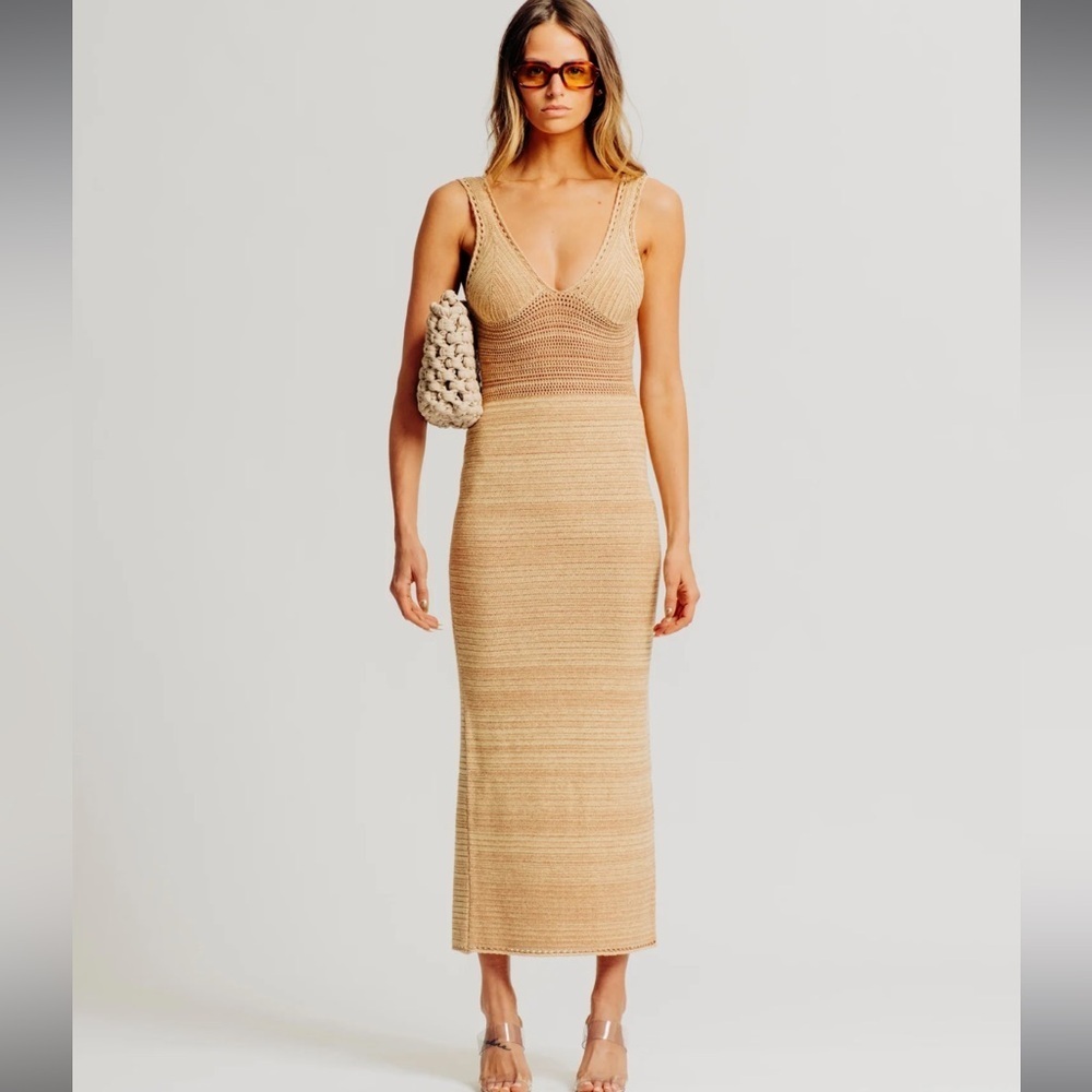 Torn by Ronny Kobo resort wear low back tan halter knit maxi dress m medium - Picture 4 of 12